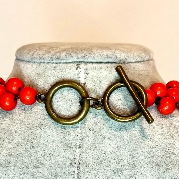 Beaded Bib Necklace, Orange Acrylic with back Clasp 20” - Picture 3 of 3